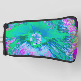 レトロサイケデリックグリーンとホットピンクのハイビスカス ゴルフヘッドカバー