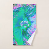 レトロサイケデリックグリーンとホットピンクのハイビスカス バスタオルセット (ハンドタオル)