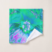 レトロサイケデリックグリーンとホットピンクのハイビスカス バスタオルセット (ウォッシュタオル)