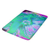 レトロサイケデリックグリーンとホットピンクのハイビスカス バスマット (アングル)