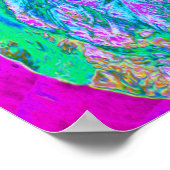 レトロサイケデリックグリーンとホットピンクのハイビスカス ポスター (角)