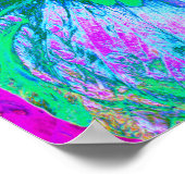 レトロサイケデリックグリーンとホットピンクのハイビスカス ポスター (角)