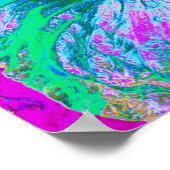 レトロサイケデリックグリーンとホットピンクのハイビスカス ポスター (角)