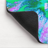 レトロサイケデリックグリーンとホットピンクのハイビスカス マウスパッド (コーナー)