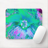 レトロサイケデリックグリーンとホットピンクのハイビスカス マウスパッド (マウス)