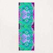 レトロサイケデリックグリーンとホットピンクのハイビスカス ヨガマット (正面)