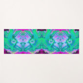 レトロサイケデリックグリーンとホットピンクのハイビスカス ヨガマット (正面(横))