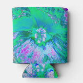 レトロサイケデリックグリーンとホットピンクのハイビスカス 缶クーラー (裏面)