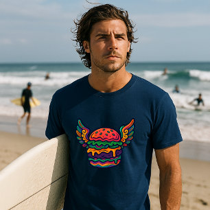 レトロサイケデリックチーズバーガーと翼 Tシャツ