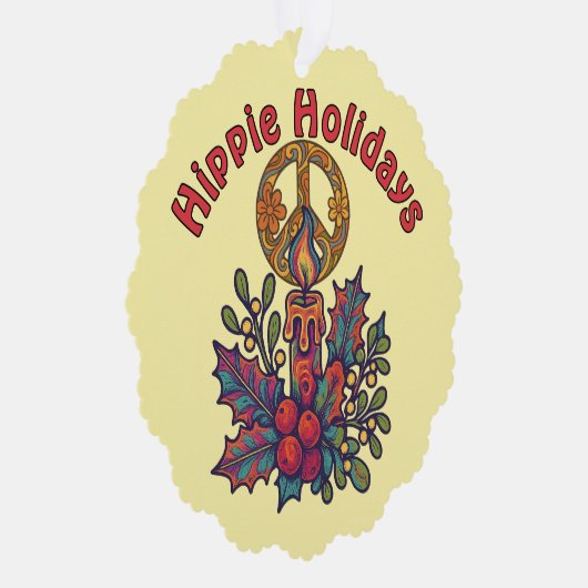 レトロサイケデリックヒッパイホリデーズクリスマス オーナメントカード (右)