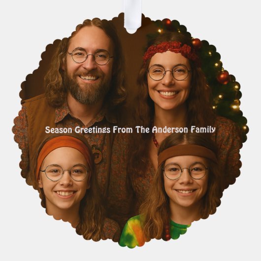 レトロサイケデリックヒッパイホリデーズクリスマス オーナメントカード (裏面)