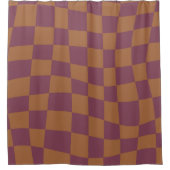 レトロサイケデリックブルゴーニュ波市松模様に模様 シャワーカーテン (正面)