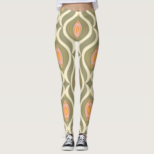 レトロサイケデリックマンダラヨガパンツグリーン レギンス (正面)