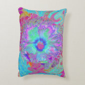 レトロサイケデリックレインボーブルーハイビスカス アクセントクッション (裏面(縦))