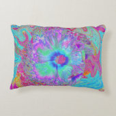 レトロサイケデリックレインボーブルーハイビスカス アクセントクッション (裏面)