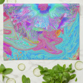 レトロサイケデリックレインボーブルーハイビスカス キッチンタオル (折り畳み)