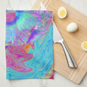 レトロサイケデリックレインボーブルーハイビスカス キッチンタオル (四つ折り)