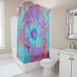 レトロサイケデリックレインボーブルーハイビスカス シャワーカーテン