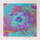 レトロサイケデリックレインボーブルーハイビスカス ジグソーパズル (横)