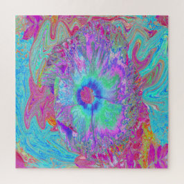 レトロサイケデリックレインボーブルーハイビスカス ジグソーパズル