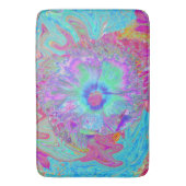 レトロサイケデリックレインボーブルーハイビスカス バスマット (正面縦)