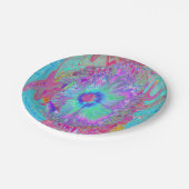 レトロサイケデリックレインボーブルーハイビスカス ペーパープレート (アングル)