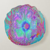 レトロサイケデリックレインボーブルーハイビスカス ラウンドクッション (裏面)