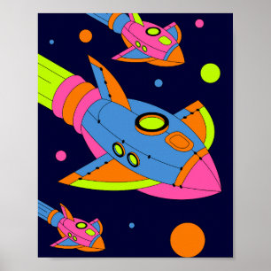 レトロサイケデリックロケット宇宙 ポスター