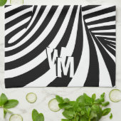 レトロサイケデリック白黒パターンイニシャル キッチンタオル (折り畳み)