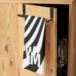 レトロサイケデリック白黒パターンイニシャル キッチンタオル