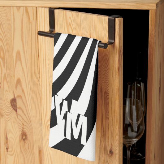 レトロサイケデリック白黒パターンイニシャル キッチンタオル (三つ折り)