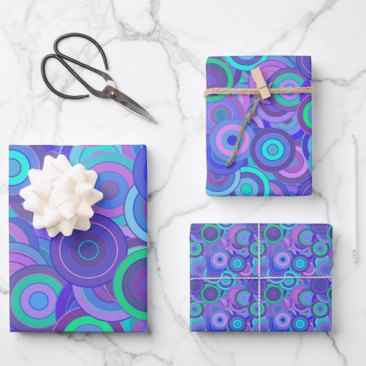 レトロサイケデリック60s円パターンおもしろいカラフル ラッピングペーパーシート (正面)