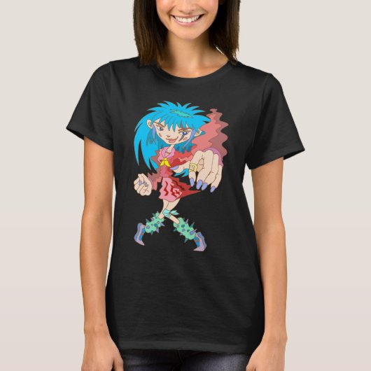 レトロサイバーパンクの少女。 Tシャツ (正面)