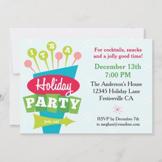 レトロサインホリデーパーティー 招待状 (正面)