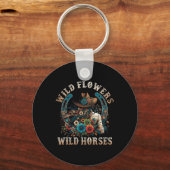 レトロサザンサンセット女性のカーボーイワイルドフラワーズワイルド キーホルダー (正面)