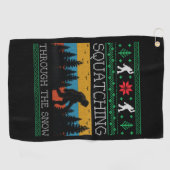 レトロサスカッチビグフート醜いクリスマスセーター ゴルフタオル (横)