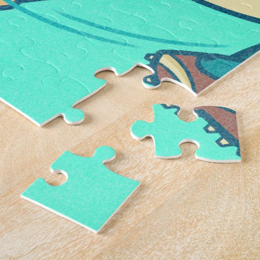 レトロサッカーアクションイラストレーション選手とボール ジグソーパズル (側面)