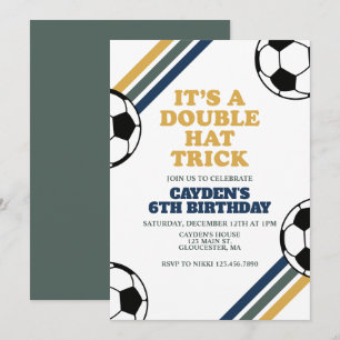 レトロサッカーダブルハットトリック6誕生日 招待状