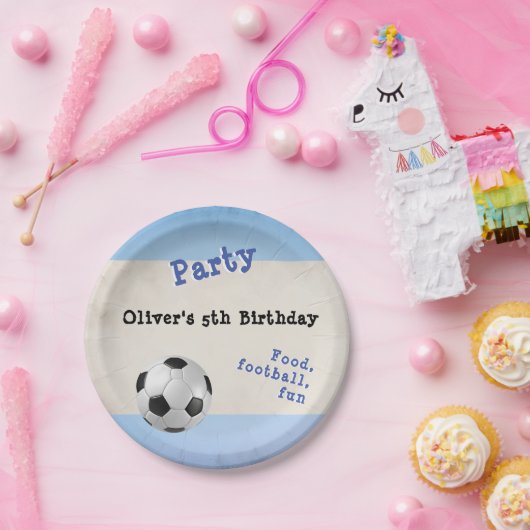 レトロサッカーボールスポーツをテーマにしたカスタム ペーパープレート (パーティー)