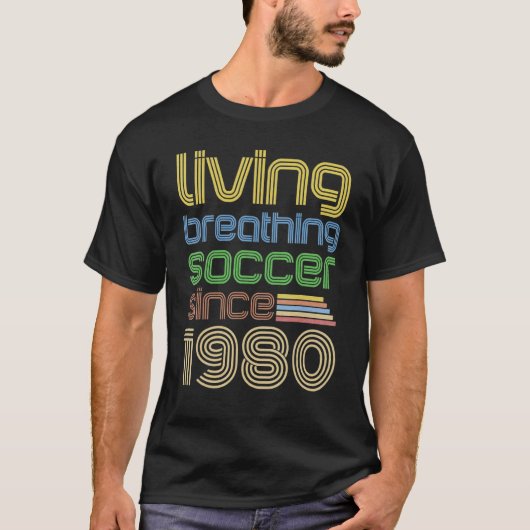 レトロサッカーリビング呼吸1980サッカーファンBi Tシャツ (正面)