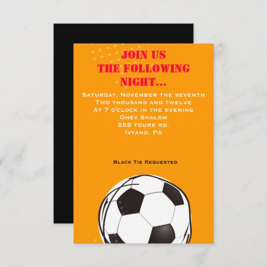 レトロサッカー主題バーバルミツワーパーティーカード 招待状 (正面/裏面)