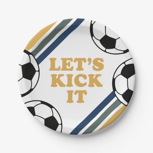 レトロサッカー誕生日 ペーパープレート (正面)