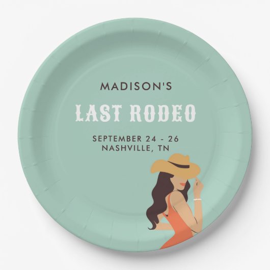 レトロサッシラストロデオピンクグリーンバチェロレッテ ペーパープレート (正面)