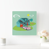 レトロサバーバンハウスアクリルウォールクロック スクエア壁時計 (ホーム)