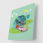 レトロサバーバンハウスアクリルウォールクロック スクエア壁時計 (傾斜)