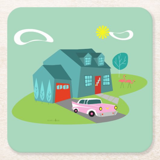 レトロサバーバンハウスアクリル懸命紙コースター スクエアペーパーコースター (正面)