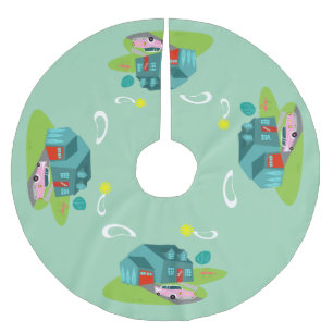 レトロサバーバンハウスクリスマスツリースカート ブラッシュドポリエステルツリースカート