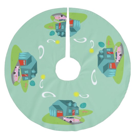 レトロサバーバンハウスクリスマスツリースカート ブラッシュドポリエステルツリースカート (正面)