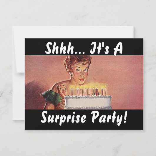 レトロサプライズパーティーガルの誕生日ケーキ招待状 招待状 (正面)