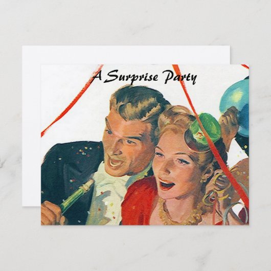 レトロサプライズパーティーゴールデンアニバーシャル招待状 招待状 (正面/裏面)